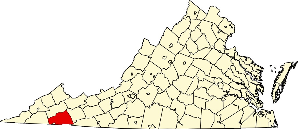 Map of Virginia highlighting a specific county in red